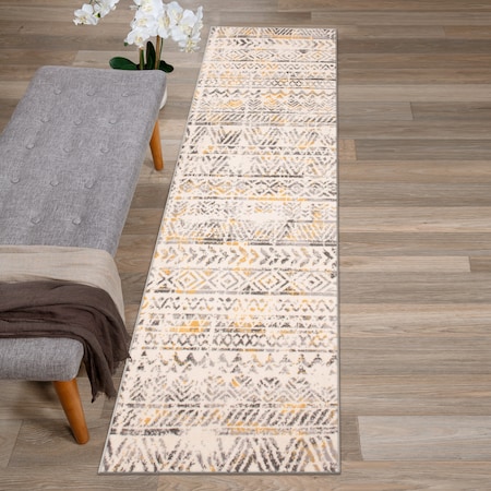 World Rug Gallery Geometric Boho Runner Rug 2' x 7' Yellow MON843YELLOW2X7